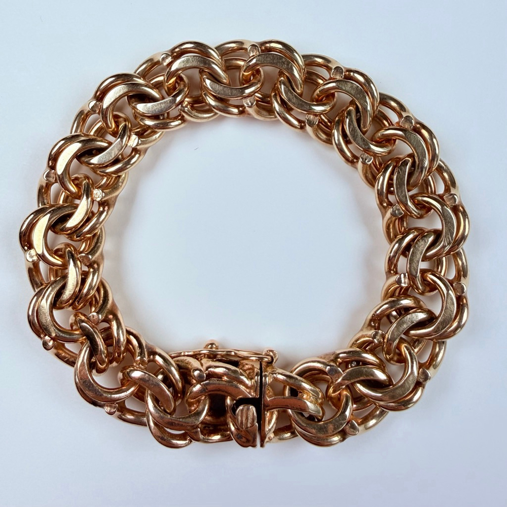 Estate 14K Solid Yellow Gold Bismarck Chain 12.25MM Chunky Heavy VTG Bracelet